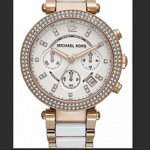 🚫SOLD🚫    MICHAEL KORS
Parker Gold-Tone White Acetate Watch